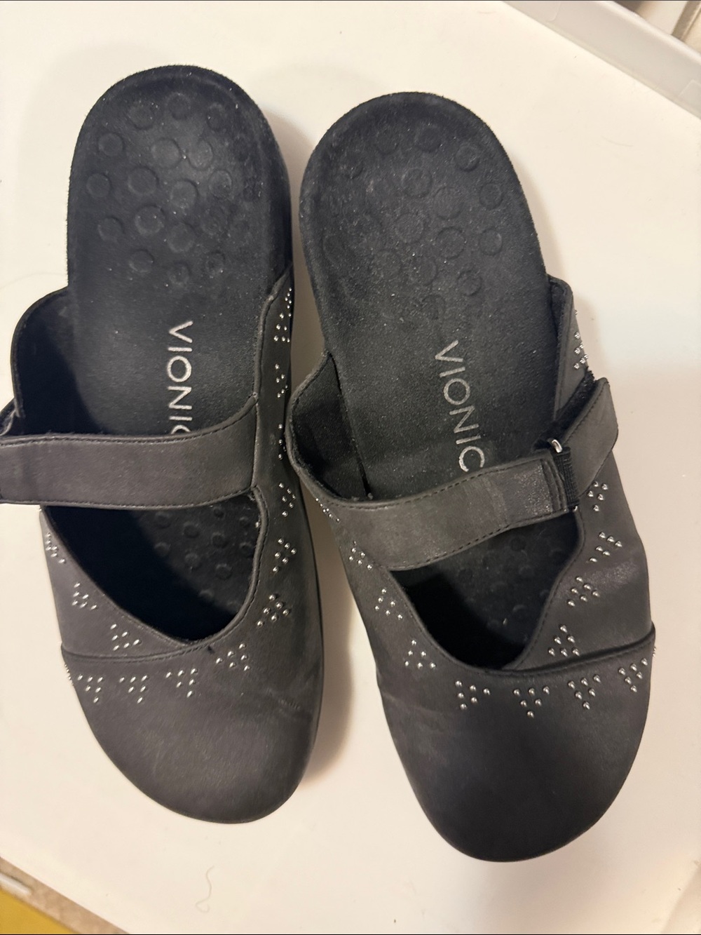 Vionic Black Studded Mary Jane Mules